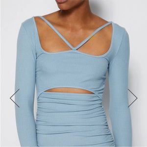 NEW! Jonathan Simkhai Rib Long Sleeve Cutout Midi Dress S Reformation